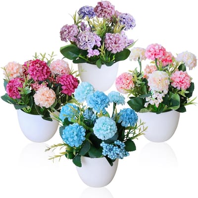 Mini Kunstbloemen Set van 4 - Kleine Chrysanten voor Tafel Decoratie, Binnen en Buiten, DIY Bloemarrangementen voor Balkon en Kantoor