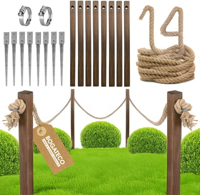 BOGATECO houten hek met jute touw | Zeilhek 14 m | 13 verschillende lengtes | Inclusief montagekit