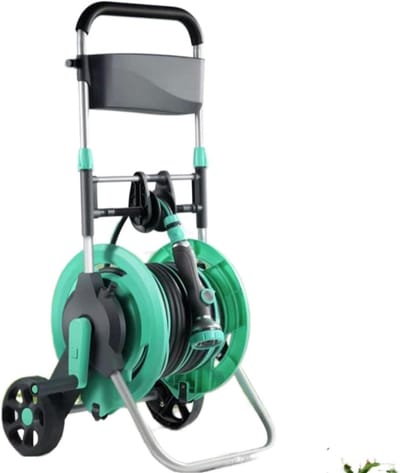 Tuinslanghouder Trolley - Slanghaspel met wielen - Tuin water geven - Compact en draagbaar - 50M slang capaciteit - Groen