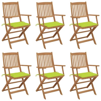 vidaXL - Inklapbare - stoelen - 6 - st - met - kussens - massief - acaciahout