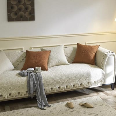 Retro Licht Luxe Effen Kleur Geborduurde Katoenen Bankkussen voor Alle Seizoenen High-end Antislip Leer Bank Handdoek Cover Kussen 70*70cm