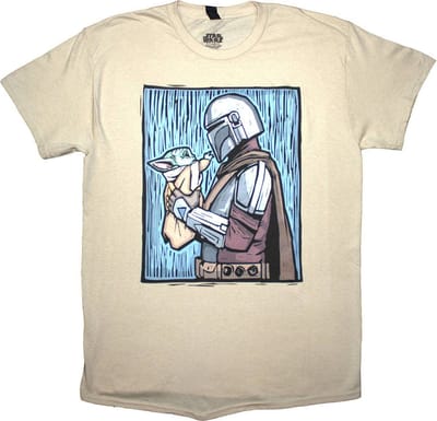 Disney Star Wars - The Mandalorian Holding Grogu Heren T-shirt - S - Creme