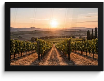 Poster in lijst - Fotolijst 30x20 cm - Posters - Wijngaard - Zonsondergang - Landschap - Posterlijst zwart - Decoratie - Wanddecoratie woonkamer - Muurdecoratie slaapkamer
