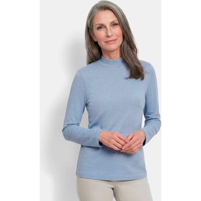 Shirt met lange mouwen en opstaande kraag, van katoen - lichtblauw / gemêl. - Gr. 19 van Goldner Fashion