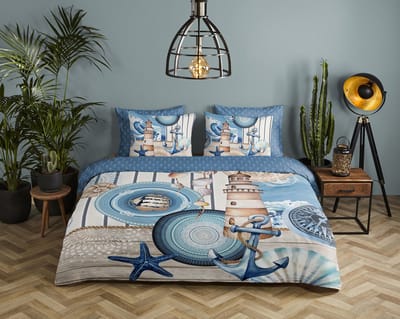 HIP dekbedovertrek mandalas/ maritiem - 1 persoons 140x200/220 cm - Blauw - 100% Katoen satijn