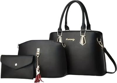 Bovista Handtas Dames - Schoudertas - School - Shopper - Schooltas - Werktas - 3-Delige Set - Zwart
