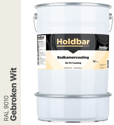 Holdbar Badkamercoating Gebroken Wit (RAL 9010) 10 kg - Badkamerverf - Tegelverf - Alle kleuren - Waterdichte Badkamer verf - Ook Toepasbaar in douchecel - Gemakkelijk te reinigen - 2 Componenten