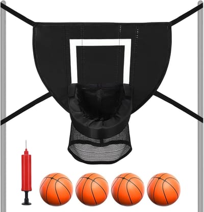 Basketbalring voor Trampoline met 4 Mini Basketballetjes en Pomp - Ideaal voor Binnen en Buiten, Geschikt voor Kinderen en Volwassenen, Inclusief Zonbescherming