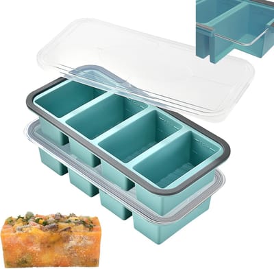 VHV - Diepvriesvorm - siliconen vierkante vorm 1 cup-compartimenten, 4 vakken - met deksel - voor meal prep, soep, saus en vriezer