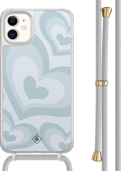 Casimoda® hoesje met grijs koord - Geschikt voor iPhone 11 - Hart Swirl Blauw - Afneembaar koord - TPU/acryl - Blauw