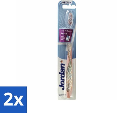 2 x Jordan - Tandenborstel - Individual Reach - Medium - Tandenborstel - Tandenpoetsen - Mondverzorging - Ergonomisch - Tandenborstelharen