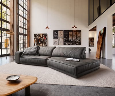 Big-sofa Snoosh microvezel zwart vintage 400x150 cm Recamiere rechts