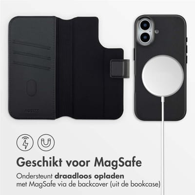 Accezz Hoesje - Geschikt voor Apple iPhone 17 - Leather Bookcase 2-in-1 geschikt voor MagSafe - Black