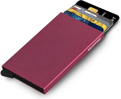 Walletstreet Uitschuifbare Pasjeshouder- Aluminium Creditcardhouder-Card Protector Anti-Skim/ RFID Card Protector 8 Pasjes - Bordeaux Rood