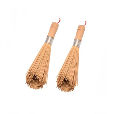 2 stuks - Schuine bamboe pannenborstel met houten handvat - Keukenschoonmaakartikelen - Voor het afwassen van servies - 30*3,3 cm - Natuurlijke houtkleur