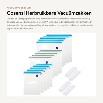 Dailygoods- Vacuümzakken 15 Stuks - Herbruikbaar - Voedselveilig - Sous-vide Kookzakken - Sluitclips - BPA-vrij - Voedselzakken