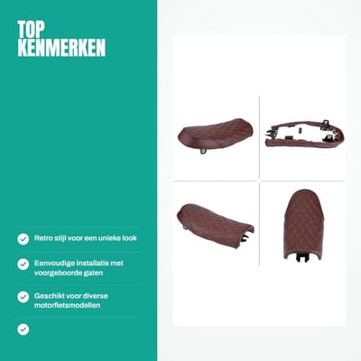 Dailygoods- Motorzadel Platte Retrostijl - Antislipfunctie - Vintage Racer - Waterdicht - Eenvoudig te Installeren - Geschikt voor Café Racer - Motorzitting