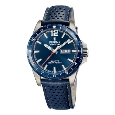Festina F20699/2 Heren Horloge - Mineraalglas - Titanium/Leer - Zilverkleurig - Ø 43 mm - Quartz - Gesp - 10 ATM (zwemmen)