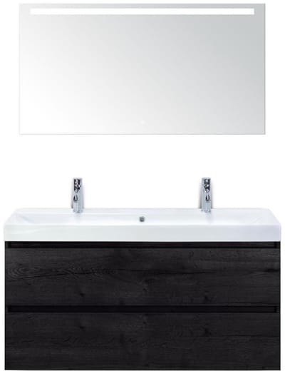 Maxx XL Badmeubelset 120 cm - Black Oak - Wastafel Just Enkel 2 Kraangaten met LED Spiegel