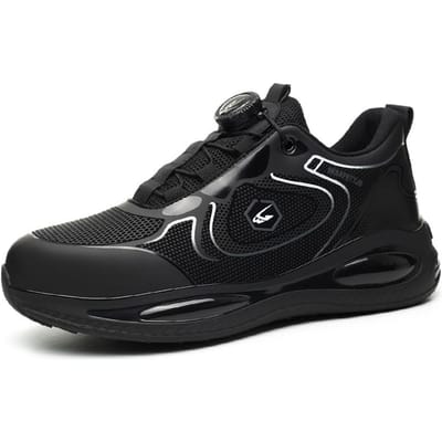 Waterdichte Veiligheidsschoenen Mannen Draaiende Knop Werk Sneakers Mannelijke Anti-Smash Ademende Werkschoenen Man Luchtkussen Stalen Neus Schoenen 41 black