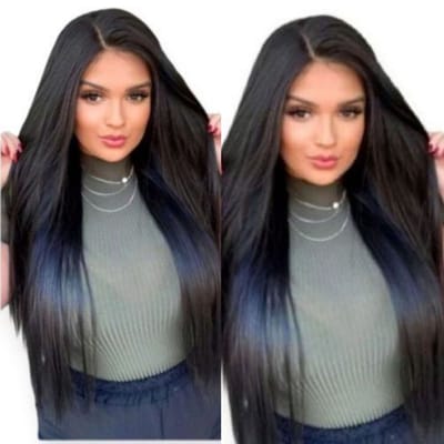 Frazimashop- zwart Pruik Hittebestendige - Pruiken Dames Lang steil Haar - #Front Lace Wig 13x1# Hoge kwaliteit synthetische pruik 65 cm