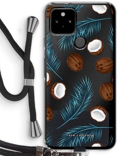 Case Company® - Hoesje met koord geschikt voor Google Pixel 5 hoesje met Koord - Kokosnoot - Telefoonhoesje met Zwart Koord - Bescherming aan alle Kanten en Over de Schermrand