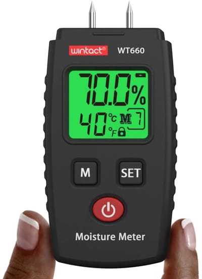 Houtvochtigheidsmeter - Houtvochtmeter - Vochtigheidsmeter - Dubbele Meetmodus - voor Hout / Bouwmateriaal - Zwart