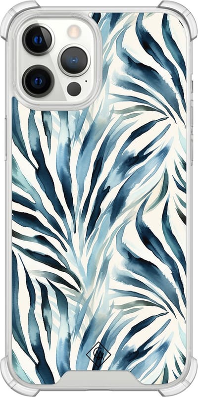 Casimoda® hoesje - Geschikt voor iPhone 12 Pro Max - Japandi Waves - Shockproof case - Extra sterk - TPU/polycarbonaat - Blauw, Transparant