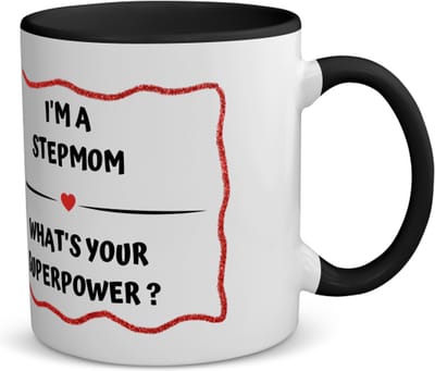Akyol - i'm a stepmom what's your superpower? koffiemok - theemok - zwart - Mama - super stiefmoeder - moeder cadeautjes - moederdag - verjaardag - geschenk - kado - 350 ML inhoud