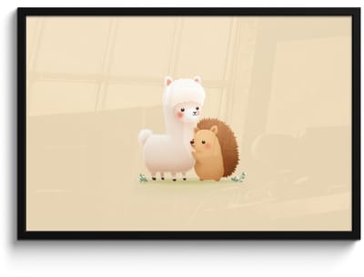 Poster in lijst - Fotolijst 90x60 cm - Posters - Alpaca - Egel - Bruin - Knuffelen - Posterlijst zwart - Decoratie - Wanddecoratie woonkamer - Muurdecoratie slaapkamer