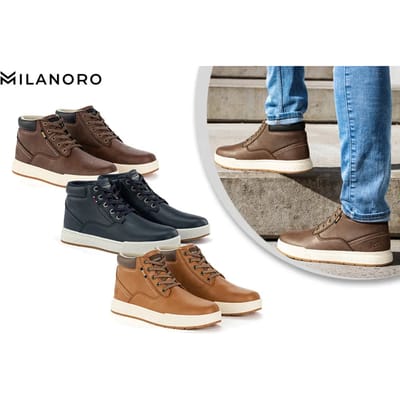 Milanoro - Comfortabele herensneakers met stevige profielzool - Cognac - Maat 43