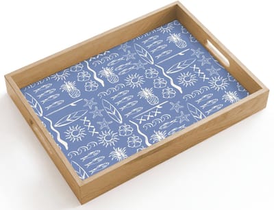 Dienblad hout 40x30 cm - Schootdienblad - Kust - Zee - Blauw - Wit - Borrelplank rechthoek - Plateau dienbladen
