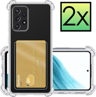 Hoesje - 2 Stuks - Geschikt voor Samsung Galaxy A53 - Met Pashouder en Kaarthouder - Telefoon Hoes Shockproof - Siliconen Case - Back Cover - Shock Proof - Pasjes Houder - Transparant
