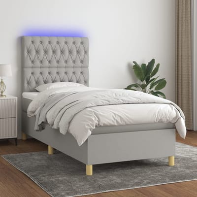 vidaXL - Boxspring - met - matras - en - LED - stof - lichtgrijs - 80x200 - cm