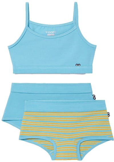 Woody ondergoed set meisjes - blauw – streep - 1 topje en 2 boxers - maat 164