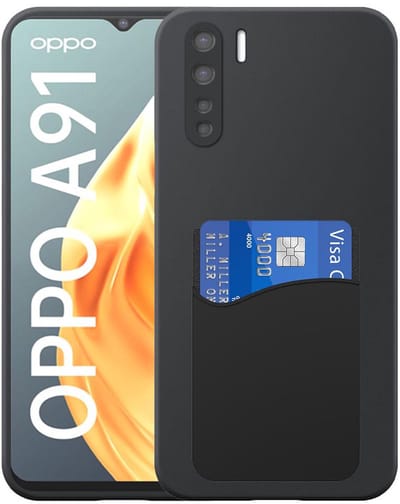 Geschikt voor Oppo A91 / Reno 3 4G Telefoonhoesje met Siliconen Pasjeshouder - Flexible Back Cover Case Siliconen TPU with Silicone Cardslot - Zwart - Smartphonica geschikt voor Oppo A91;Oppo Reno3