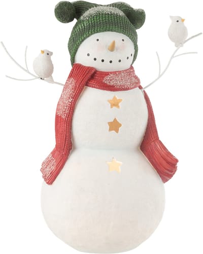 J-Line figuur sneeuwman Vogels - polyresin - rood/green - large