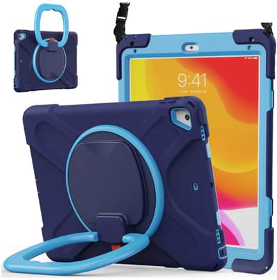 iPad Air 2 (2017–2018) – 360° Draaibare Handgreep - Draagriem – Schokbestendig Hoesje - donker blauw