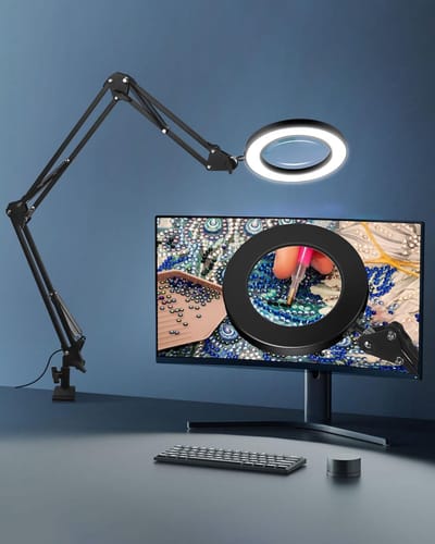 SnelShoppen - 10x Vergrootglas met Licht en Standaard, Bureaulamp met Verlengde Veerarm, Grote Loeplamp voor Lezen, Modelbouw en Vrije Hand, 5 Kleurmo