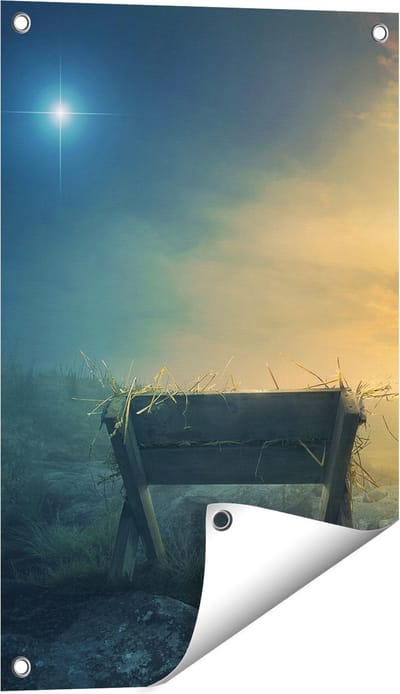 Gards Tuinposter Kribbe en Drie Kruisen - 40x60 cm - Tuindoek - Tuindecoratie - Wanddecoratie buiten - Tuinschilderij
