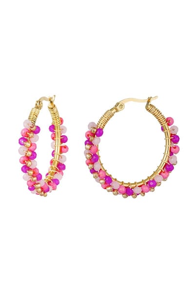 Oorbellen kralenparty fuchsia
