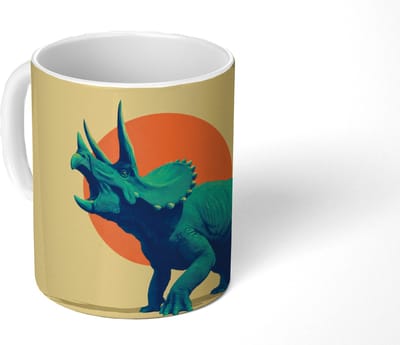 Mok - Koffiemok - Triceratops - Cirkel - Oranje - Hoorns - Mokken - 350 ML - Beker - Koffiemokken - Theemok