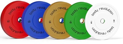 Olympische bumperset 60kg - rubberlaag - 45cm ø - rvs binnenring