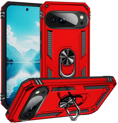 MobyDefend Hoesje - Geschikt voor Google Pixel 10 Pro XL - Pantsercase Met Draaibare Ring - Rood