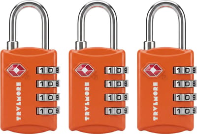 TRVLMORE Kofferslot - TSA Reisslot - Slot - 4 Cijferig Hangslot - 3 Stuks - Cijferslot - Oranje