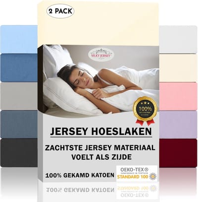 Silky Jersey (2 stuk) Zijdezachte Jersey Hoeslakens Strijkvrij 100% Gekamd Katoen - 90x200+20 cm - Crème