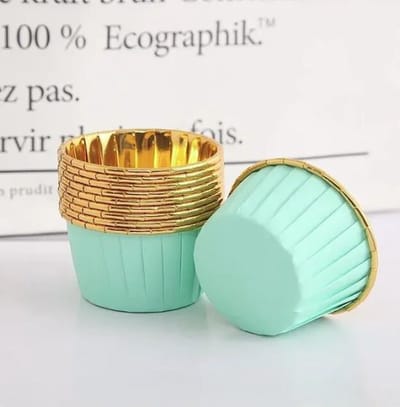 30 Stuks Muffin Cupcake Bakvormen – Luxe Papieren Bak Vormpjes – Oasis / Goud