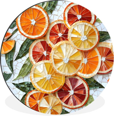 WallCircle - Wandcirkel - Muurcirkel - Schijfjes - Fruit - Oranje - Mozaïek - Aluminium - Dibond - 30x30 cm - Binnen en Buiten