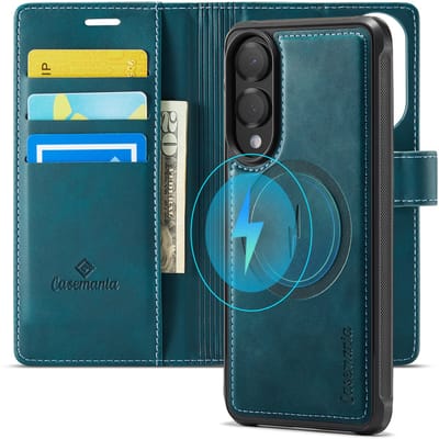 Casemania Hoesje Geschikt voor Samsung Galaxy S25 Edge - Emerald Green - Geschikt voor MagSafe - Luxe Kunstleer 2 in 1 Afneembare Bookcase - Anti-Vingerafdruk - Portemonnee Telefoonhoesje met Pasjeshouder