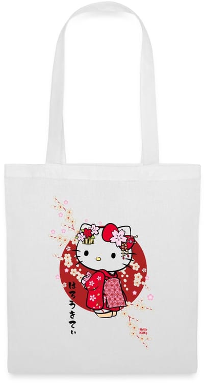 Hello Kitty In Een Rode Kimono En Kersenbloesems Tas Van Stof Schoudertas